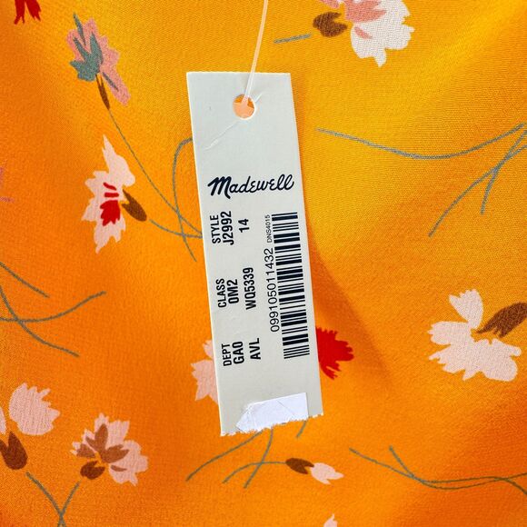 NWT MADEWELL Silk Wrap Cami Top in Painted Yellow Orange Carnations Size 14 - Picture 7 of 8